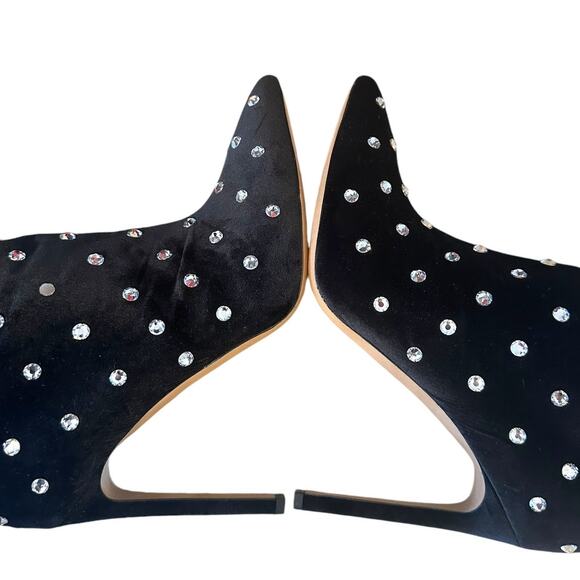 Valentino Garavani Black Velvet Crystal Rhinestone Pointed Toe Boots 40 - Picture 7 of 13